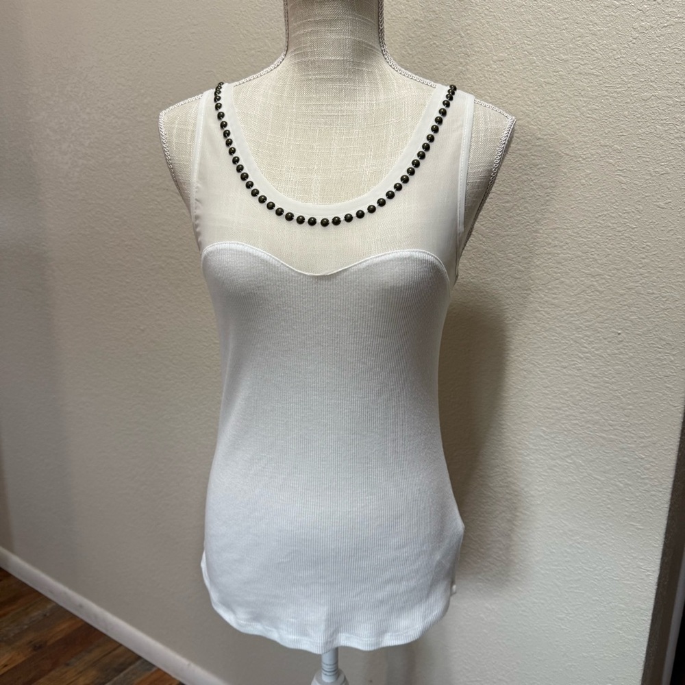 H&M White Top with Bronze Bead Detail - Size Small